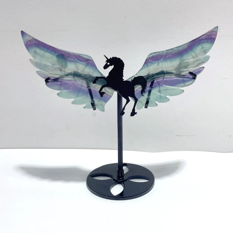4 Pairs Beautiful Rainbow Fluorite Pegasus Wing Crystal Carving With Stand - Image 3