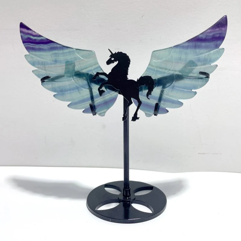 4 Pairs Beautiful Rainbow Fluorite Pegasus Wing Crystal Carving With Stand - Image 4
