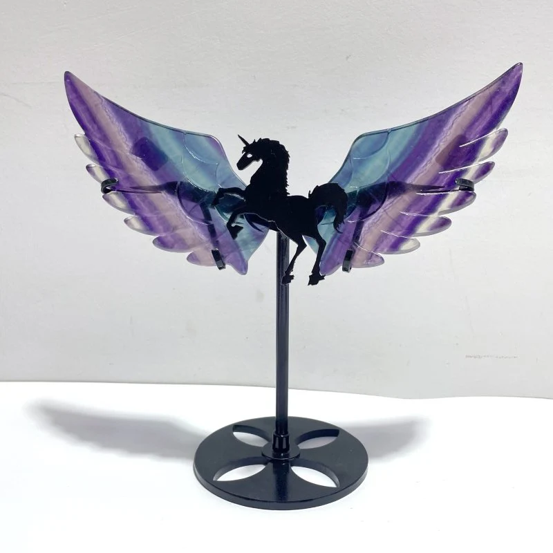 4 Pairs Beautiful Rainbow Fluorite Pegasus Wing Crystal Carving With Stand - Image 5
