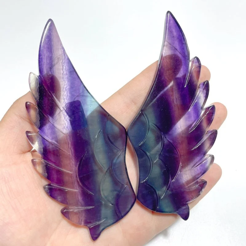 4 Pairs Beautiful Rainbow Fluorite Pegasus Wing Crystal Carving With Stand - Image 7
