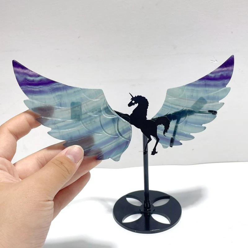 4 Pairs Beautiful Rainbow Fluorite Pegasus Wing Crystal Carving With Stand - Image 9