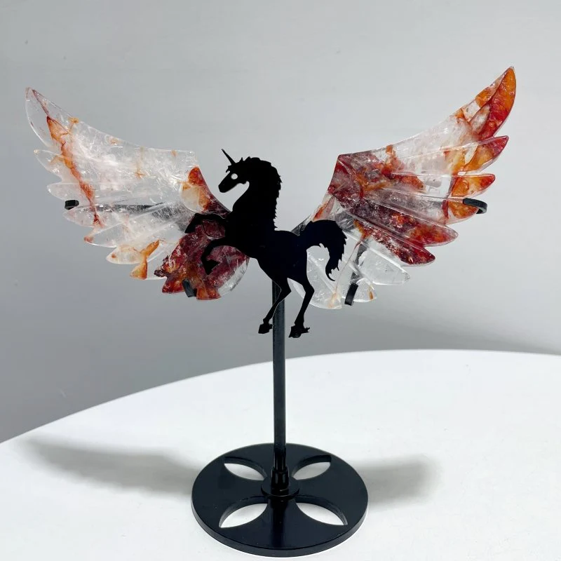 4 Pairs Fire Quartz Beautiful Pegasus Wing Carving With Stand - Image 4
