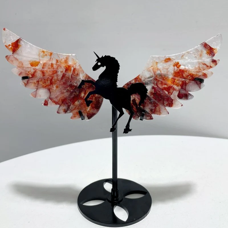 4 Pairs Fire Quartz Beautiful Pegasus Wing Carving With Stand - Image 5