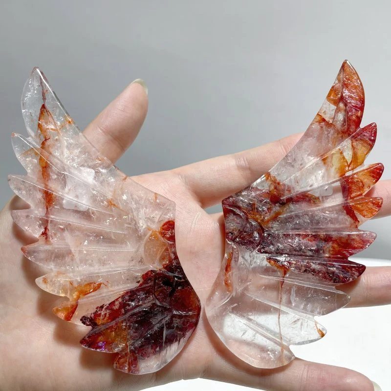 4 Pairs Fire Quartz Beautiful Pegasus Wing Carving With Stand - Image 8