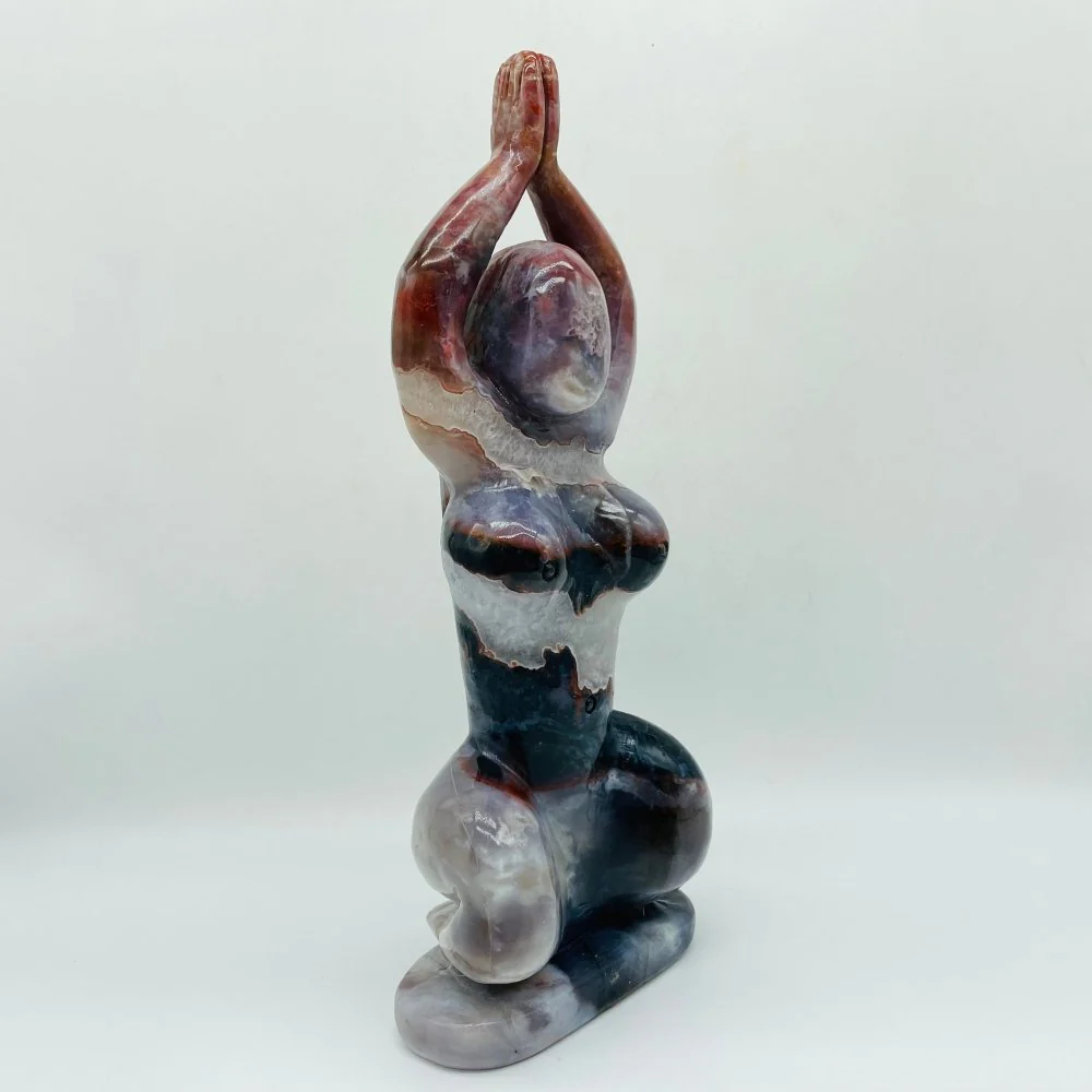 Beautiful Red Moss Agate Mixed Quartz Large Goddess Carving - Image 4