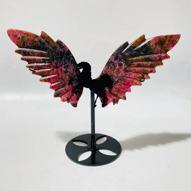 4 Pairs Beautiful Rhodonite Pegasus Wing Carving With Stand - Image 2