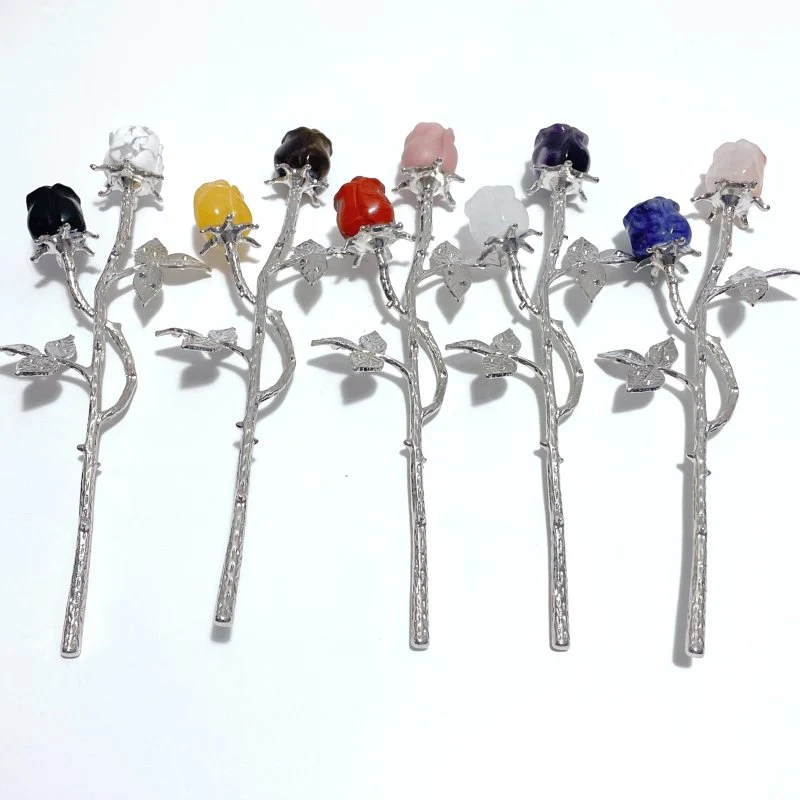 Beautiful Rose Flower Carving Wholesale Red Fire Quartz Clear Quartz Yellow Calcite - Image 2