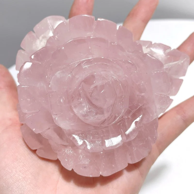 3 Pairs Beautiful Rose Quartz Flower Carving With Stand - Image 2