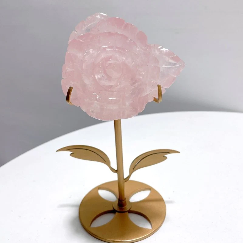 3 Pairs Beautiful Rose Quartz Flower Carving With Stand - Image 3
