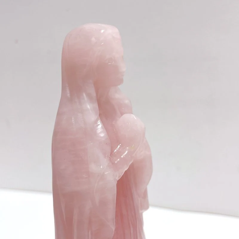 3 Pieces Beautiful Rose Quartz Virgin Mary Carving - Image 5