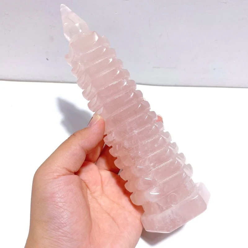 4 Pieces Beautiful Rose Quartz Wenchang Tower 13-level Pagoda - Image 2