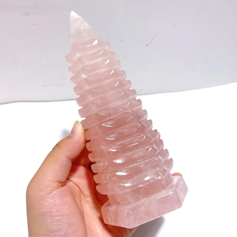 4 Pieces Beautiful Rose Quartz Wenchang Tower 13-level Pagoda - Image 3