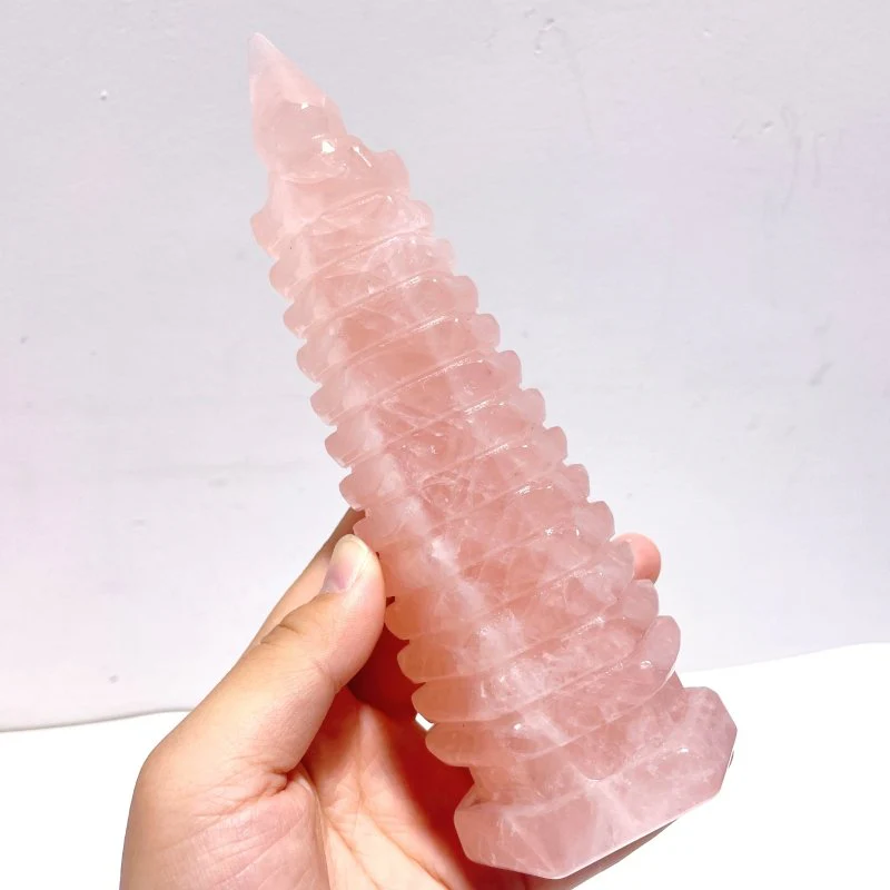 4 Pieces Beautiful Rose Quartz Wenchang Tower 13-level Pagoda - Image 4