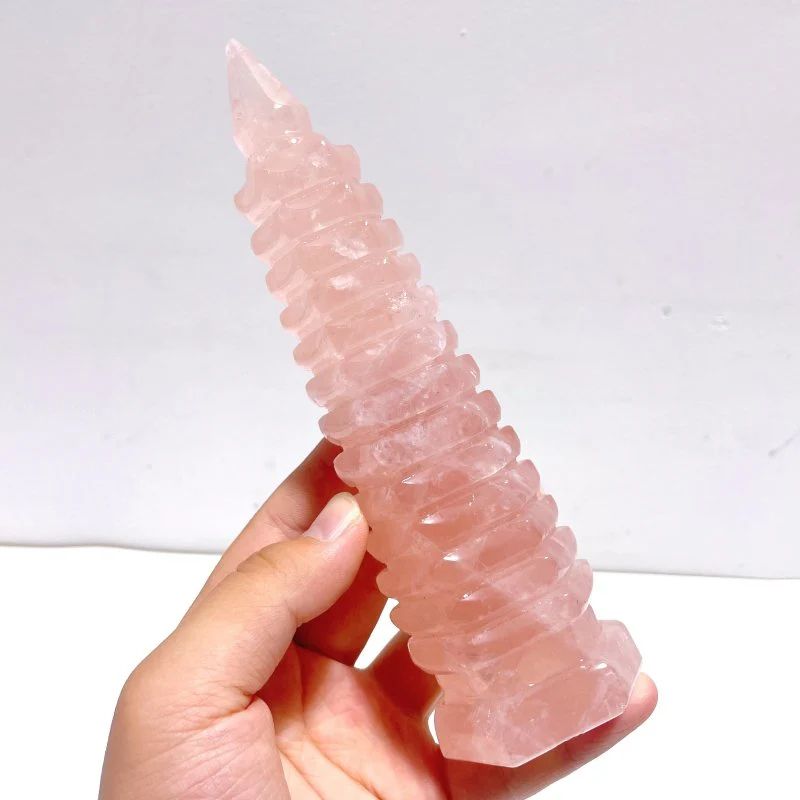 4 Pieces Beautiful Rose Quartz Wenchang Tower 13-level Pagoda - Image 5