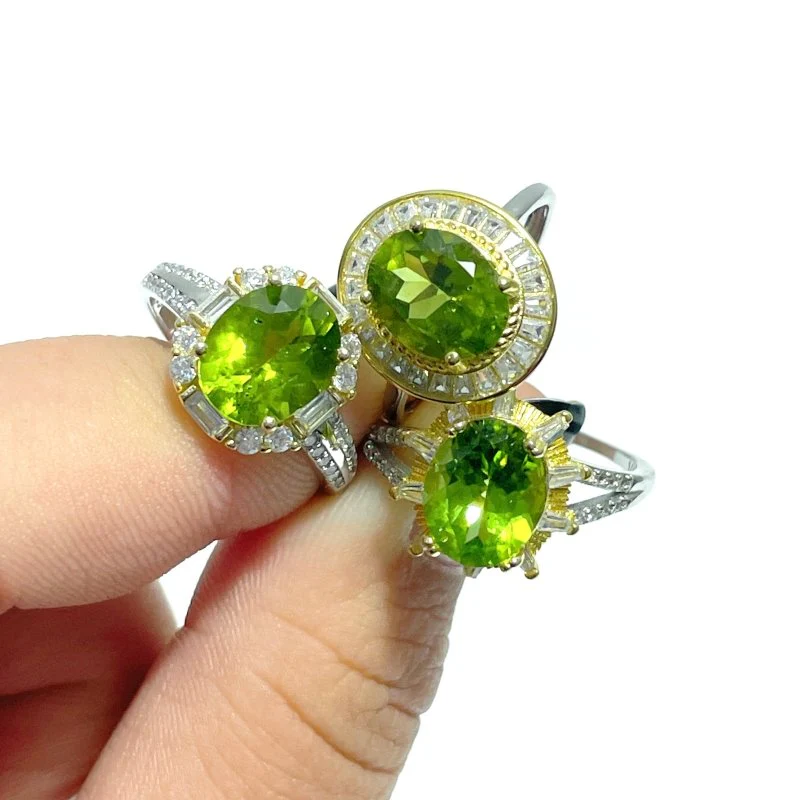 5 Pieces High Quality 925 Sterling Silver Peridot Different Styles Ring