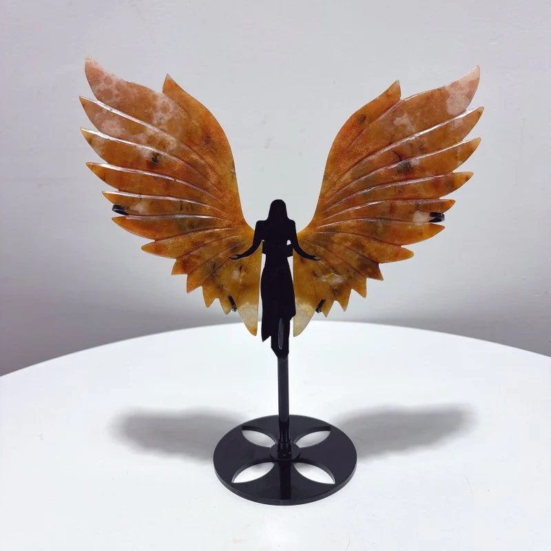 Beautiful Sakura Agate Angel Wing With Stand