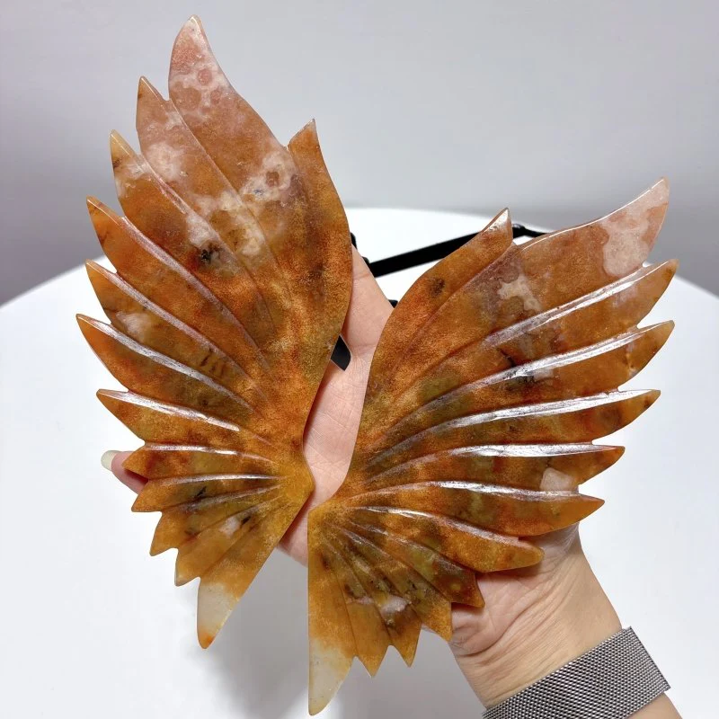 Beautiful Sakura Agate Angel Wing With Stand - Image 3