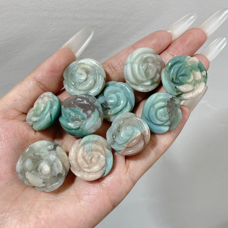 Beautiful Green Pink Sakura Flower Agate Flower Carving Wholesale - Image 2