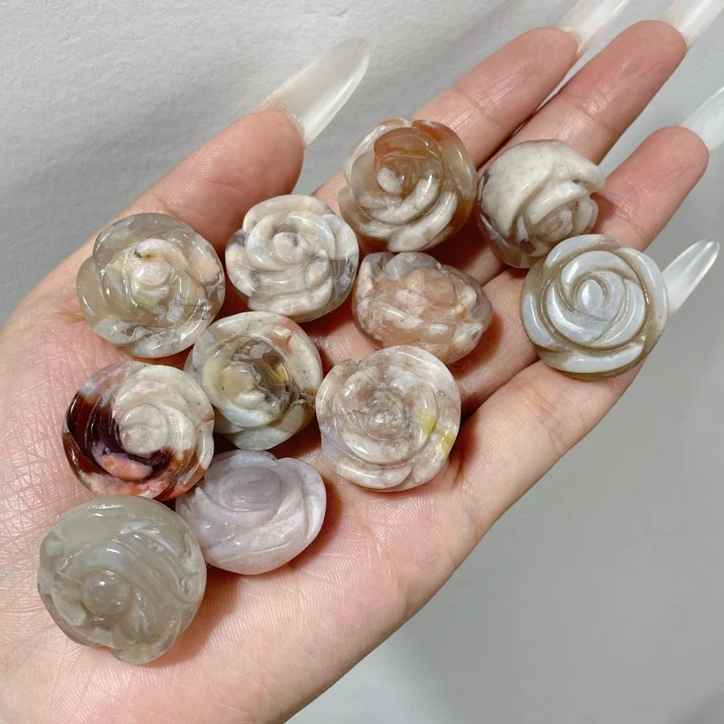 Beautiful Green Pink Sakura Flower Agate Flower Carving Wholesale - Image 3