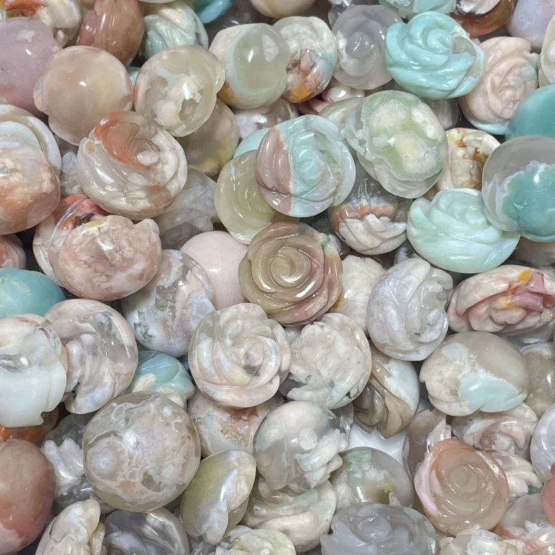Beautiful Green Pink Sakura Flower Agate Flower Carving Wholesale - Image 6
