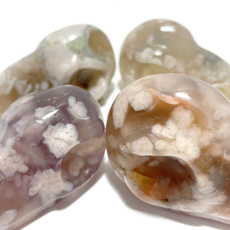 17 Pieces Beautiful Sakura Flower Agate Crow Skull Carving - Image 2