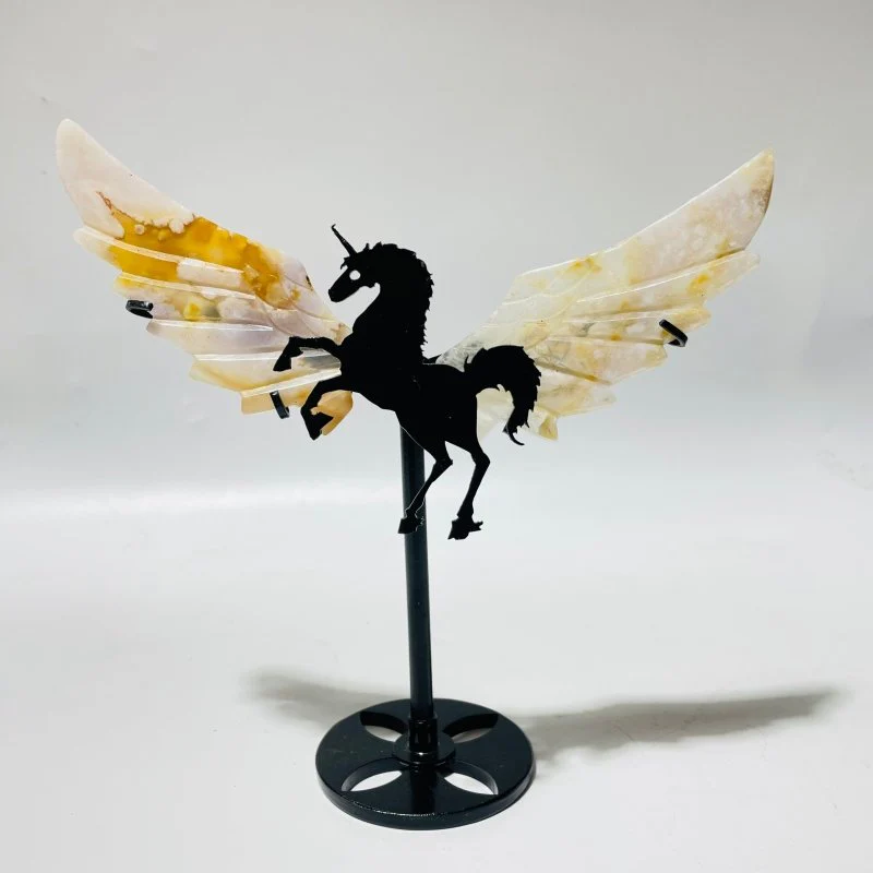 6 Pairs Beautiful Sakura Flower Agate Small Pegasus Wing Carving With Stand - Image 2