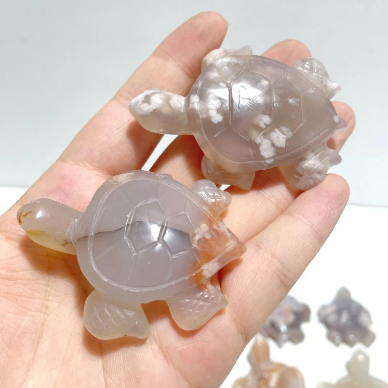 19 Pieces Beautiful Sakura Flower Agate Sea Turtle Carving - Image 8