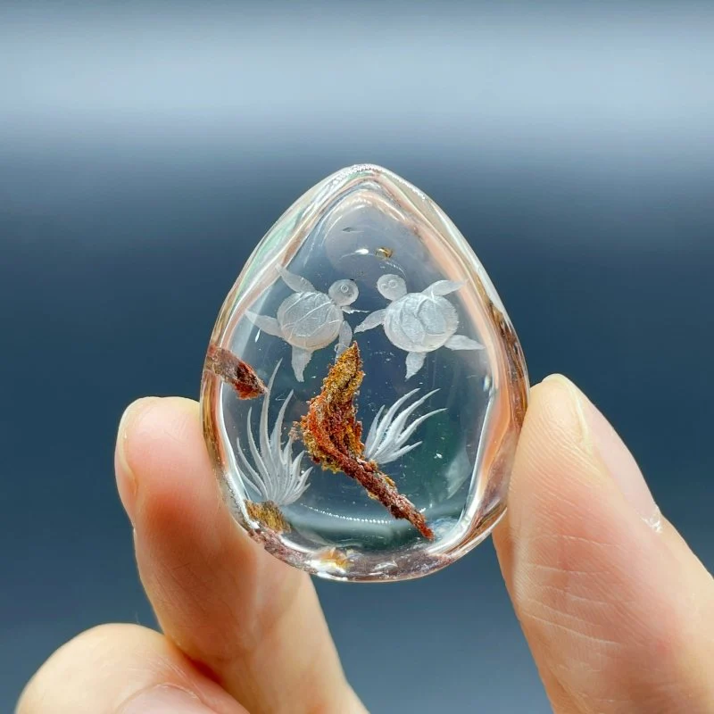 4 Pieces Beautiful Sea Turtle Garden Quartz Inner Scene Carving - Image 2