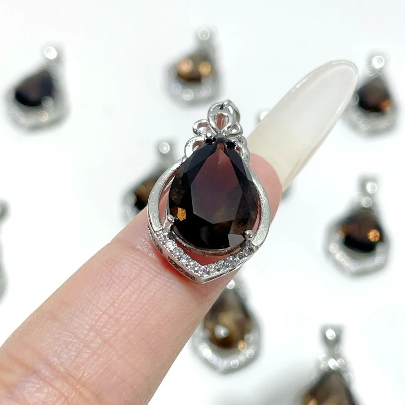 Smoky Quartz Teardrop Cut Faceted Pendant Wholesale #2 - Image 2