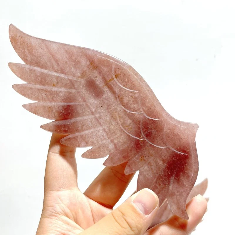 Beautiful Strawberry Quartz Angel Wing Carving With Stand - Image 2