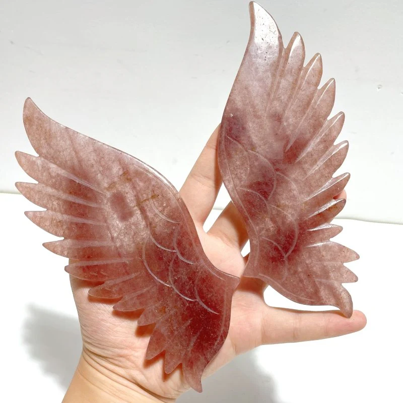 Beautiful Strawberry Quartz Angel Wing Carving With Stand - Image 3