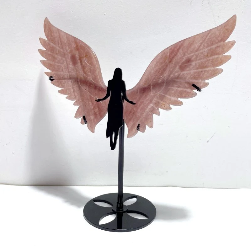 Beautiful Strawberry Quartz Angel Wing Carving With Stand - Image 4