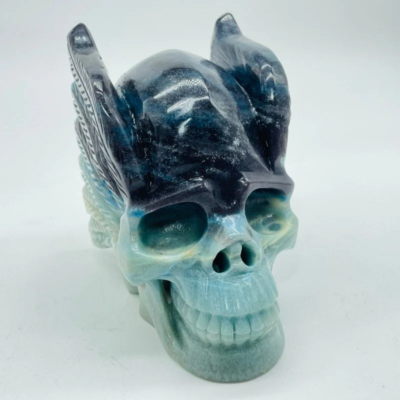 Trolleite Stone Skull With Wing Carving - Image 2