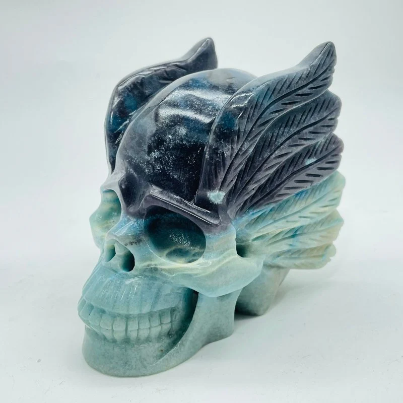 Trolleite Stone Skull With Wing Carving - Image 3
