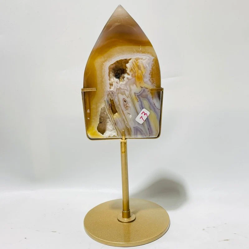 5 Pieces Beautiful Yellow Agate Geode Arrow Head With Stand - Image 3