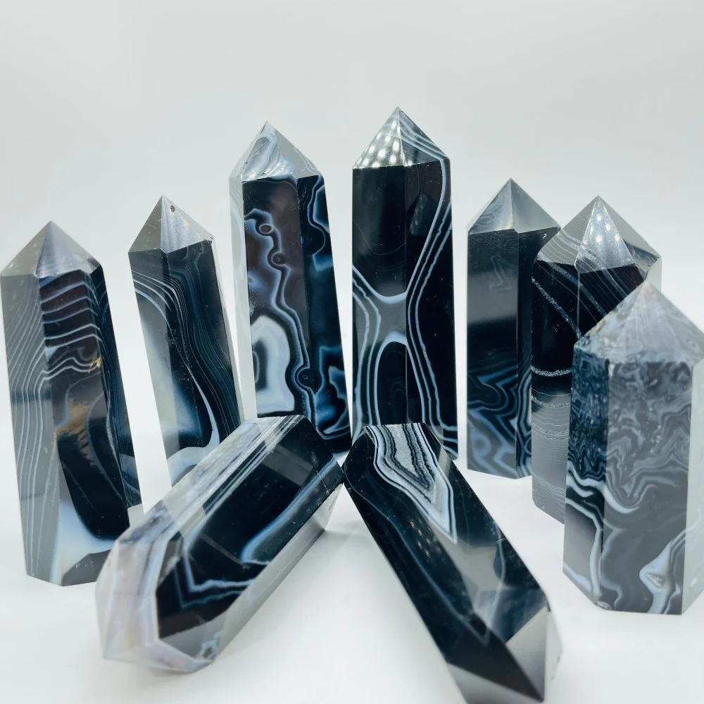 Black Agate Stripe Tower Points Crystal Wholesale - Image 2