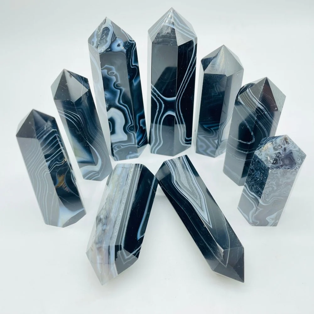 Black Agate Stripe Tower Points Crystal Wholesale - Image 3