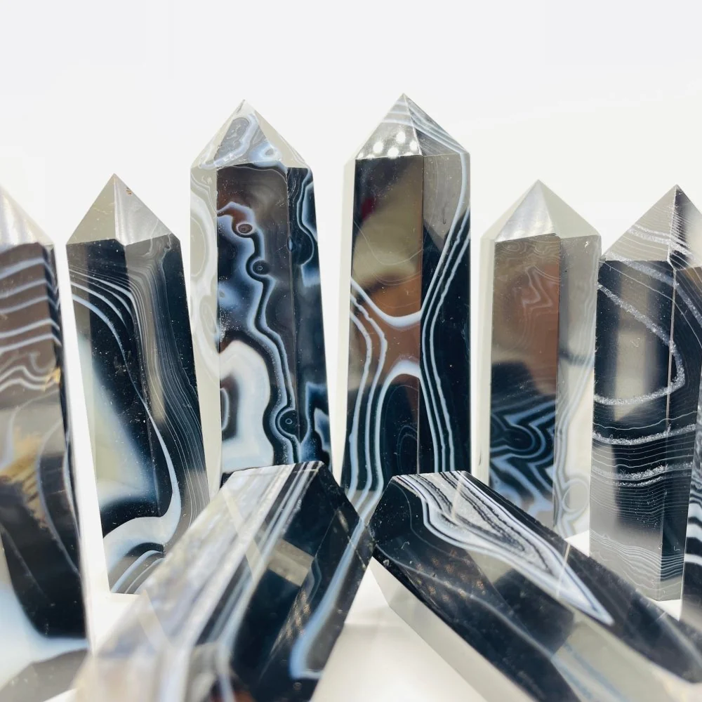 Black Agate Stripe Tower Points Crystal Wholesale - Image 4