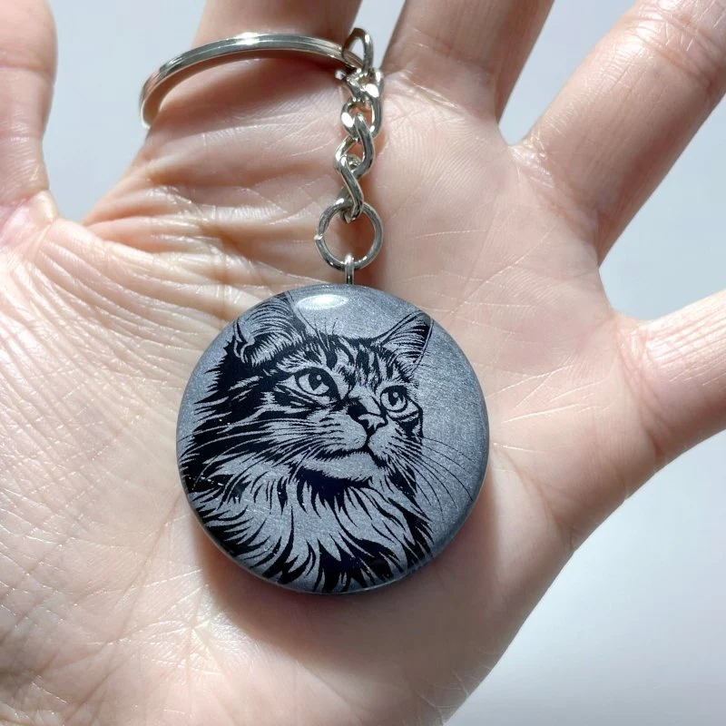 Black Obsidian Engraved Cat Round Slices Keychain Wholesale - Image 6