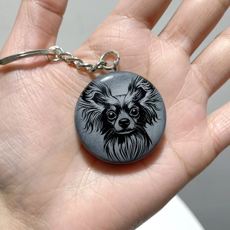 Black Obsidian Engraved Dog Round Slices Keychain Wholesale - Image 10