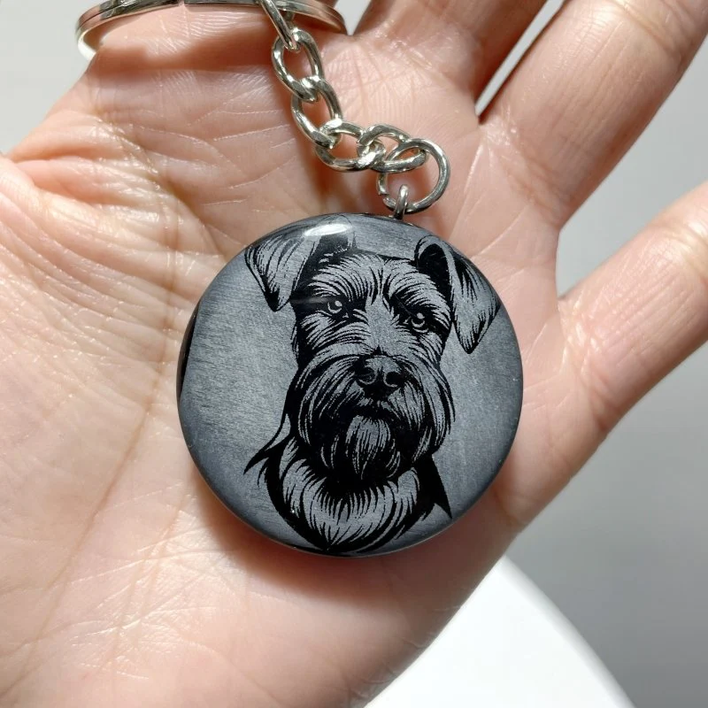 Black Obsidian Engraved Dog Round Slices Keychain Wholesale - Image 13
