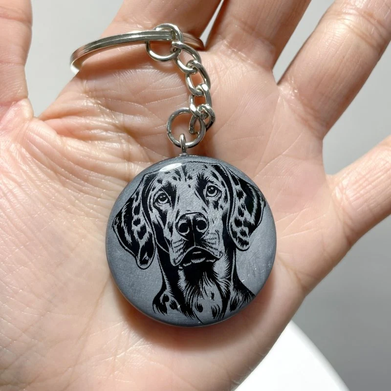 Black Obsidian Engraved Dog Round Slices Keychain Wholesale - Image 14