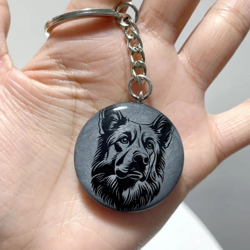 Black Obsidian Engraved Dog Round Slices Keychain Wholesale - Image 15