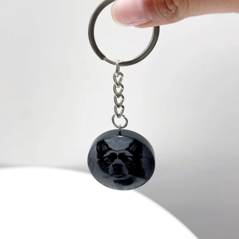 Black Obsidian Engraved Dog Round Slices Keychain Wholesale - Image 3