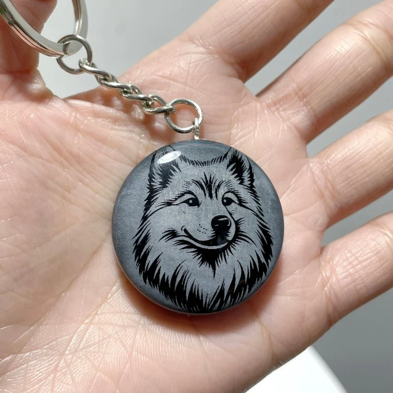 Black Obsidian Engraved Dog Round Slices Keychain Wholesale - Image 6