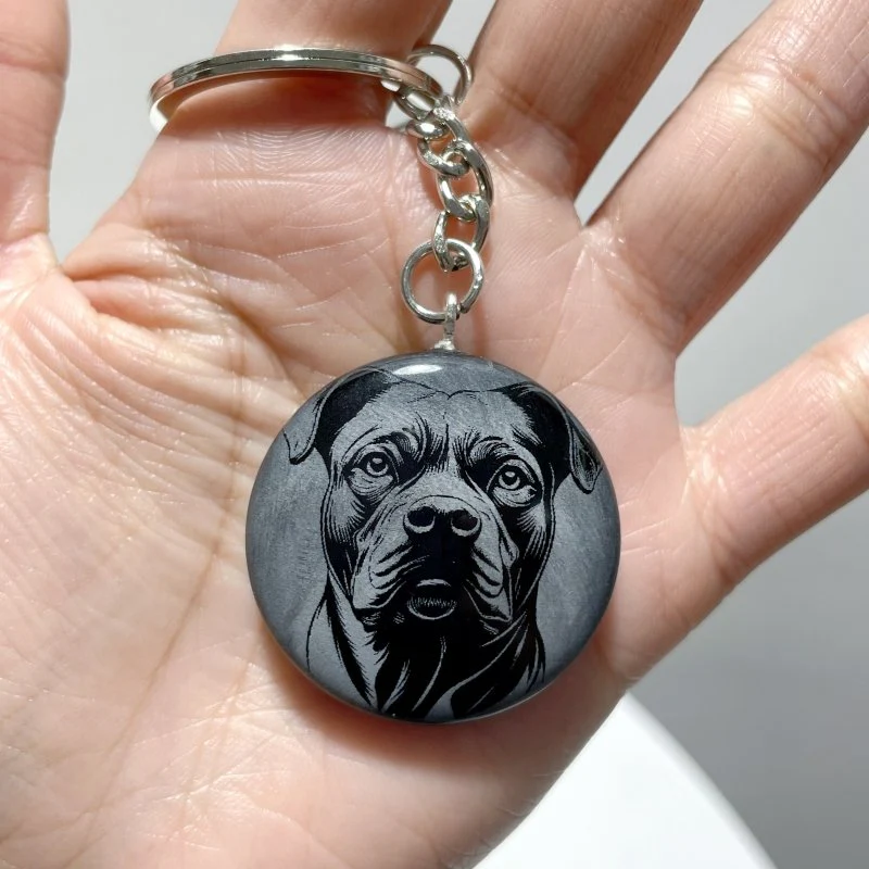 Black Obsidian Engraved Dog Round Slices Keychain Wholesale - Image 8