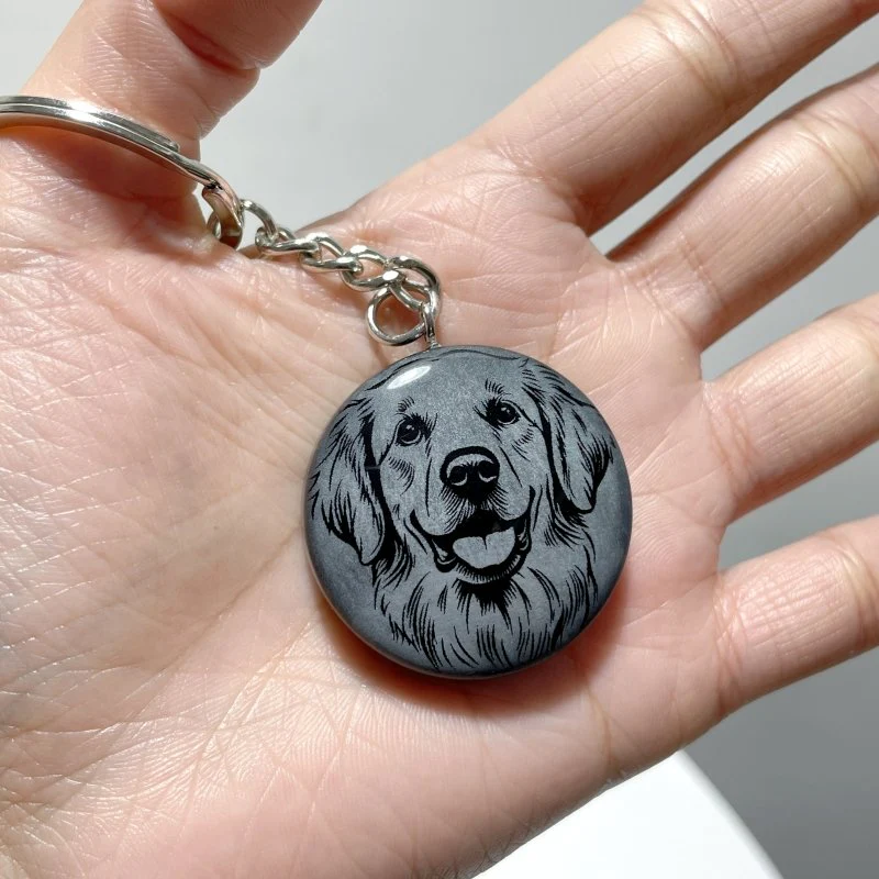 Black Obsidian Engraved Dog Round Slices Keychain Wholesale - Image 9