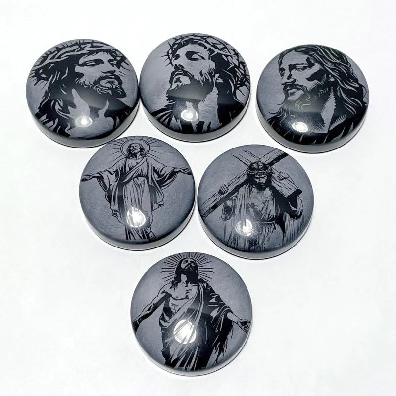 Black Obsidian Engraved Jesus Christ Round Slices DIY Accessories Wholesale - Image 2