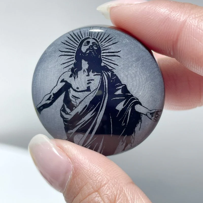Black Obsidian Engraved Jesus Christ Round Slices DIY Accessories Wholesale - Image 3