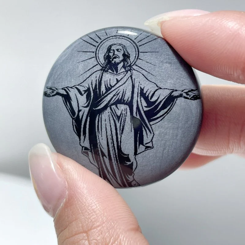 Black Obsidian Engraved Jesus Christ Round Slices DIY Accessories Wholesale - Image 4